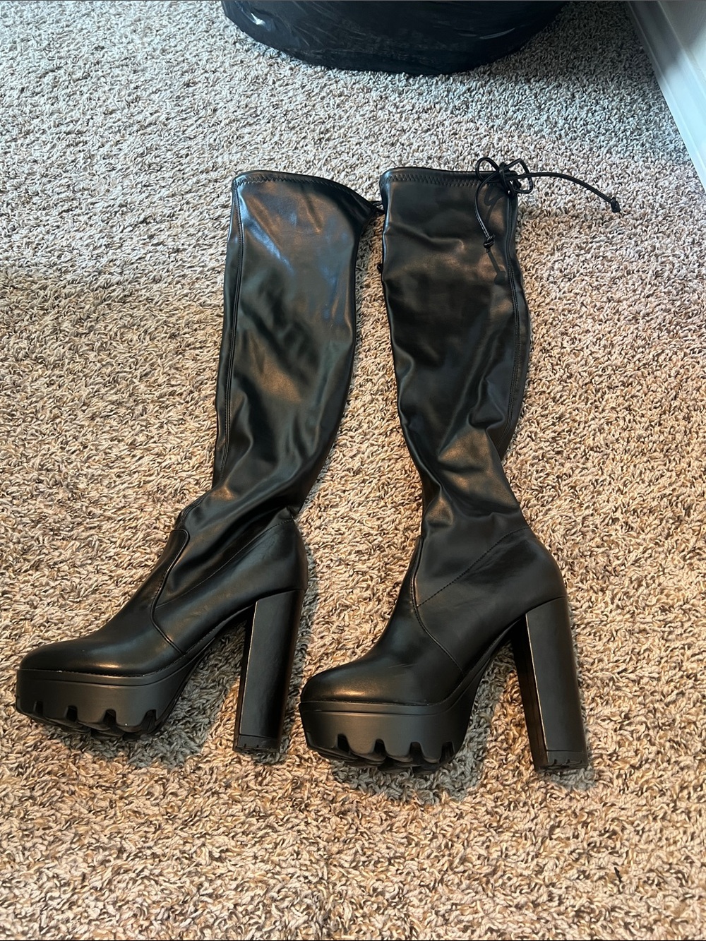 Black Over-The-Knee Platform Heeled Boots